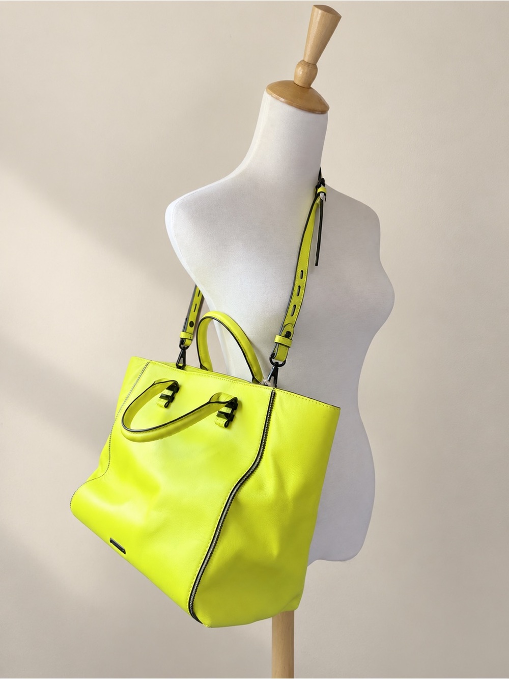 Rebecca Minkoff Neon Yellow M.A.B. Mini Tote Leather Crossbody Bag